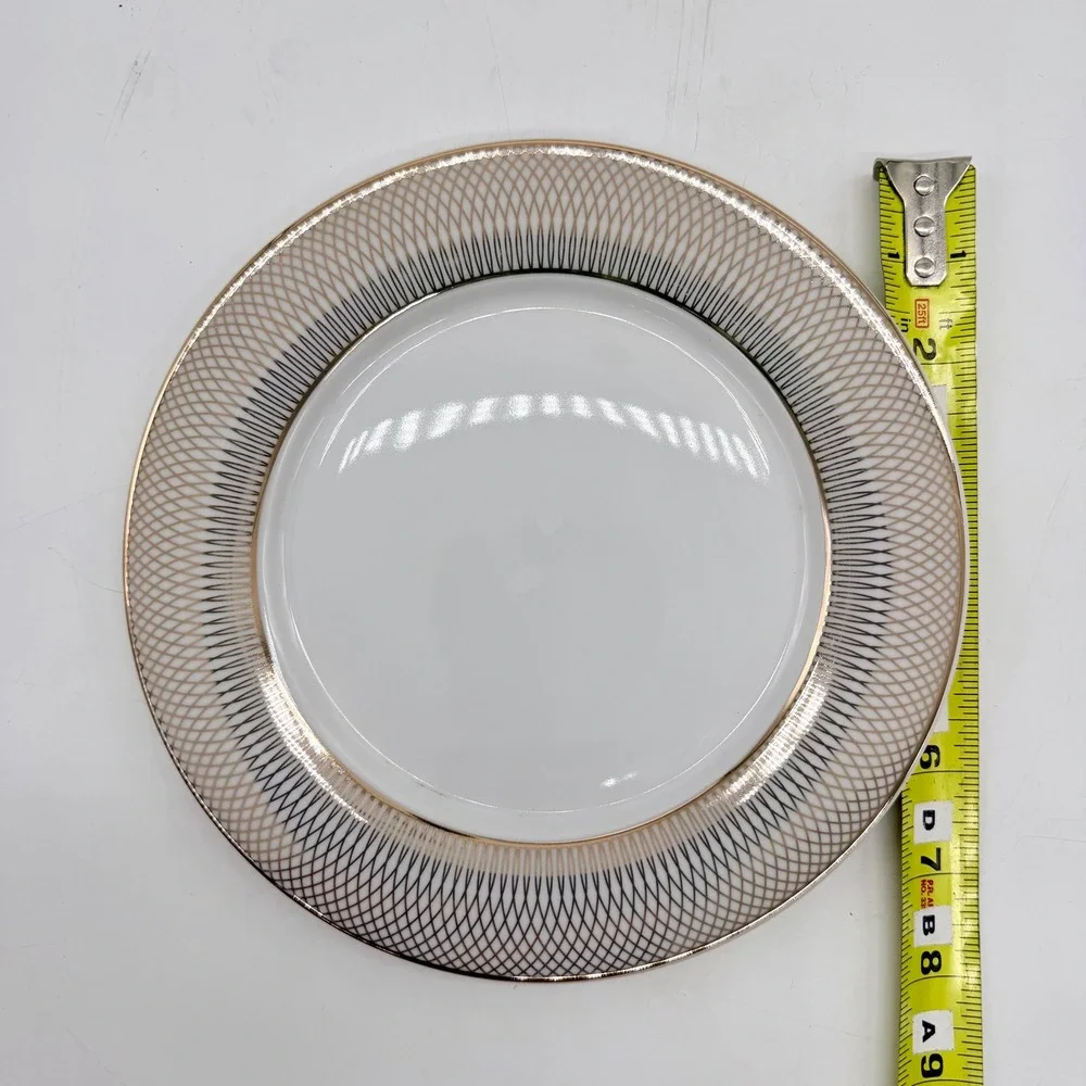 Dennis Basso 8pc Plate Set Gold White Ceramic Buffet Dessert Plates‎ New